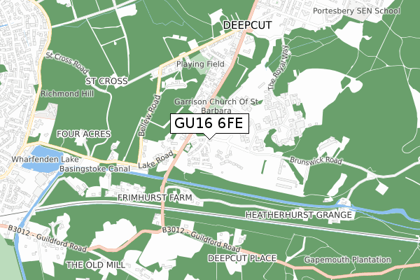 GU16 6FE map - small scale - OS Open Zoomstack (Ordnance Survey)