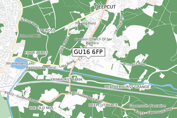 GU16 6FP map - small scale - OS Open Zoomstack (Ordnance Survey)