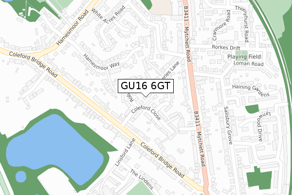 GU16 6GT map - large scale - OS Open Zoomstack (Ordnance Survey)