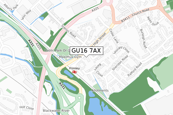 GU16 7AX map - large scale - OS Open Zoomstack (Ordnance Survey)