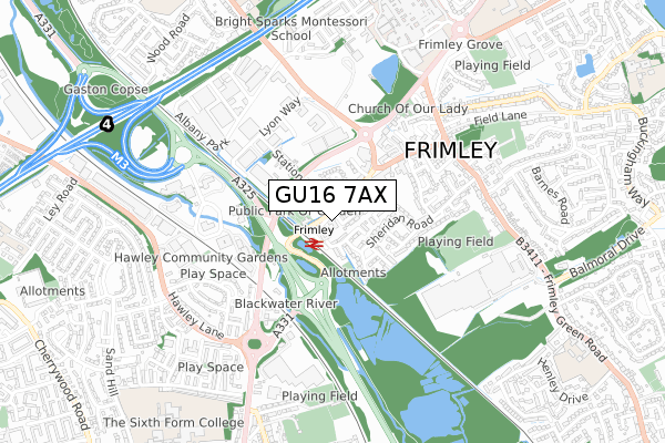 GU16 7AX map - small scale - OS Open Zoomstack (Ordnance Survey)