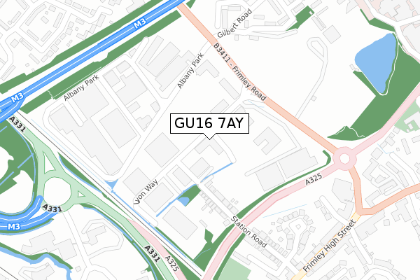 GU16 7AY map - large scale - OS Open Zoomstack (Ordnance Survey)