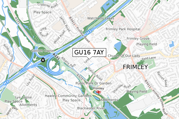 GU16 7AY map - small scale - OS Open Zoomstack (Ordnance Survey)