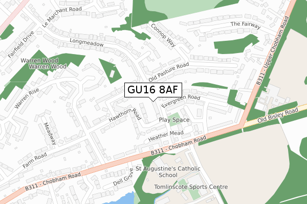GU16 8AF map - large scale - OS Open Zoomstack (Ordnance Survey)