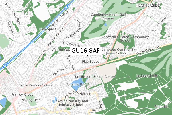 GU16 8AF map - small scale - OS Open Zoomstack (Ordnance Survey)