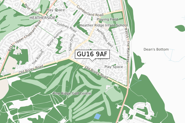 GU16 9AF map - small scale - OS Open Zoomstack (Ordnance Survey)