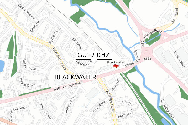 GU17 0HZ map - large scale - OS Open Zoomstack (Ordnance Survey)