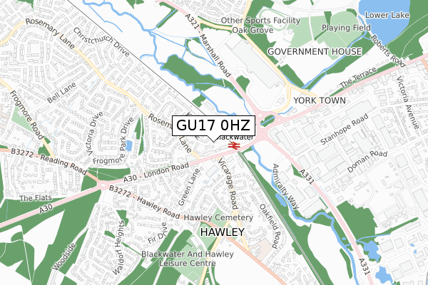 GU17 0HZ map - small scale - OS Open Zoomstack (Ordnance Survey)