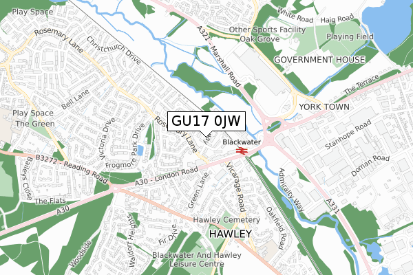 GU17 0JW map - small scale - OS Open Zoomstack (Ordnance Survey)