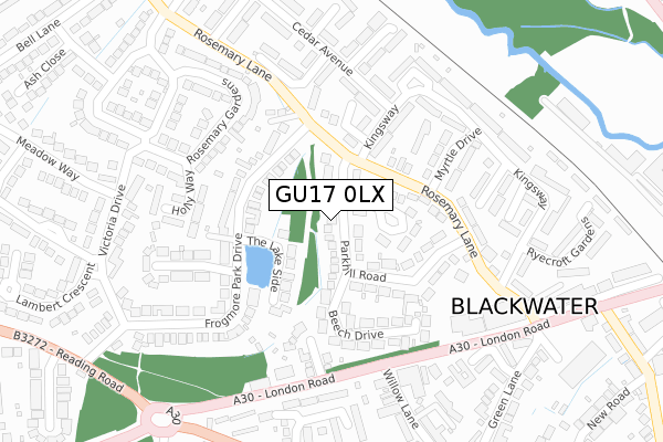 GU17 0LX map - large scale - OS Open Zoomstack (Ordnance Survey)