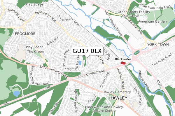 GU17 0LX map - small scale - OS Open Zoomstack (Ordnance Survey)