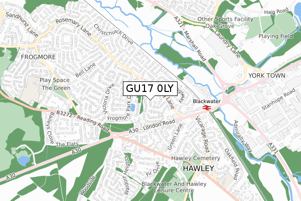 GU17 0LY map - small scale - OS Open Zoomstack (Ordnance Survey)