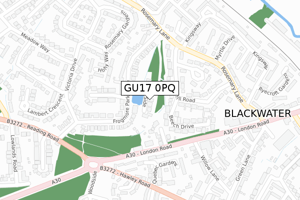 GU17 0PQ map - large scale - OS Open Zoomstack (Ordnance Survey)