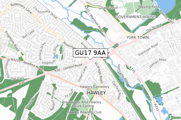 GU17 9AA map - small scale - OS Open Zoomstack (Ordnance Survey)