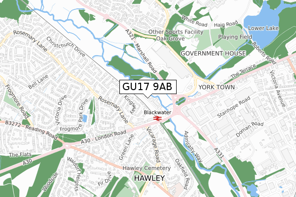 GU17 9AB map - small scale - OS Open Zoomstack (Ordnance Survey)