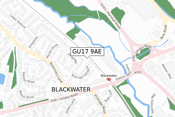 GU17 9AE map - large scale - OS Open Zoomstack (Ordnance Survey)