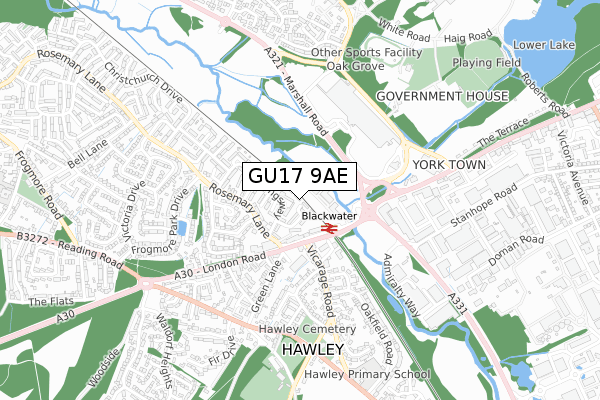 GU17 9AE map - small scale - OS Open Zoomstack (Ordnance Survey)