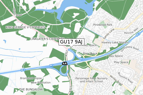 GU17 9AJ map - small scale - OS Open Zoomstack (Ordnance Survey)