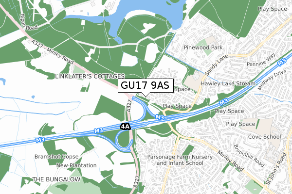 GU17 9AS map - small scale - OS Open Zoomstack (Ordnance Survey)