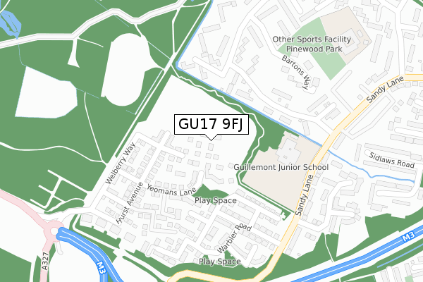 GU17 9FJ map - large scale - OS Open Zoomstack (Ordnance Survey)