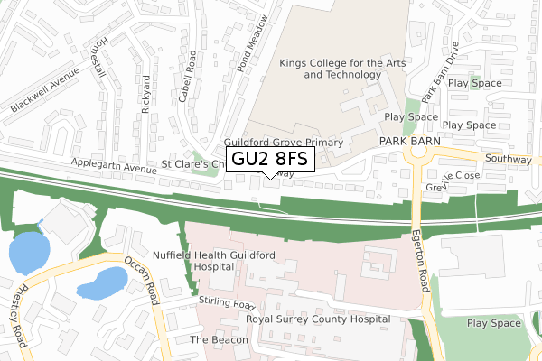 GU2 8FS map - large scale - OS Open Zoomstack (Ordnance Survey)