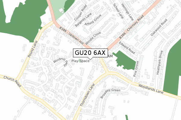 GU20 6AX map - large scale - OS Open Zoomstack (Ordnance Survey)