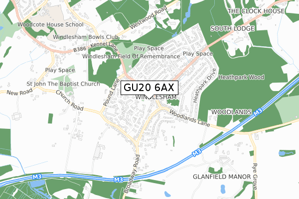 GU20 6AX map - small scale - OS Open Zoomstack (Ordnance Survey)