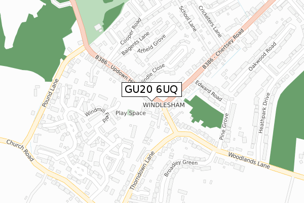 GU20 6UQ map - large scale - OS Open Zoomstack (Ordnance Survey)