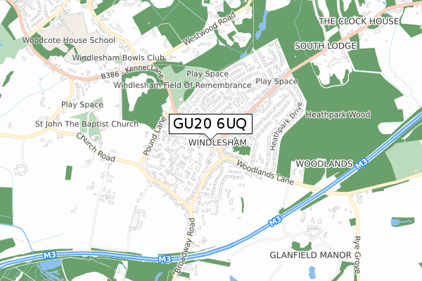 GU20 6UQ map - small scale - OS Open Zoomstack (Ordnance Survey)