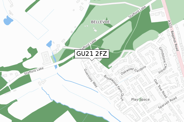 GU21 2FZ map - large scale - OS Open Zoomstack (Ordnance Survey)