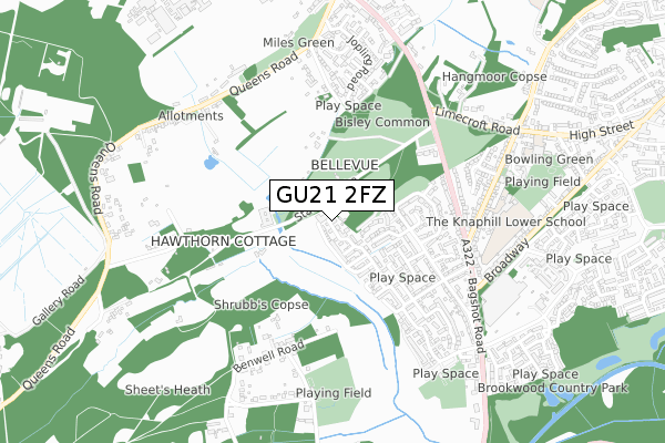 GU21 2FZ map - small scale - OS Open Zoomstack (Ordnance Survey)