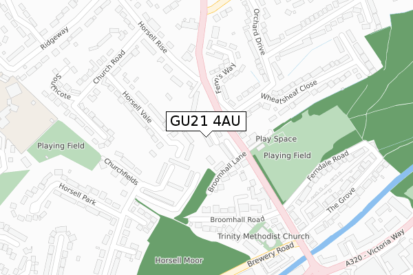 GU21 4AU map - large scale - OS Open Zoomstack (Ordnance Survey)