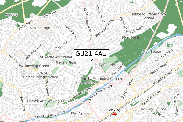 GU21 4AU map - small scale - OS Open Zoomstack (Ordnance Survey)