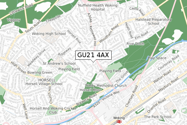 GU21 4AX map - small scale - OS Open Zoomstack (Ordnance Survey)