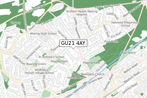 GU21 4AY map - small scale - OS Open Zoomstack (Ordnance Survey)