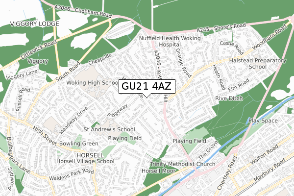 GU21 4AZ map - small scale - OS Open Zoomstack (Ordnance Survey)