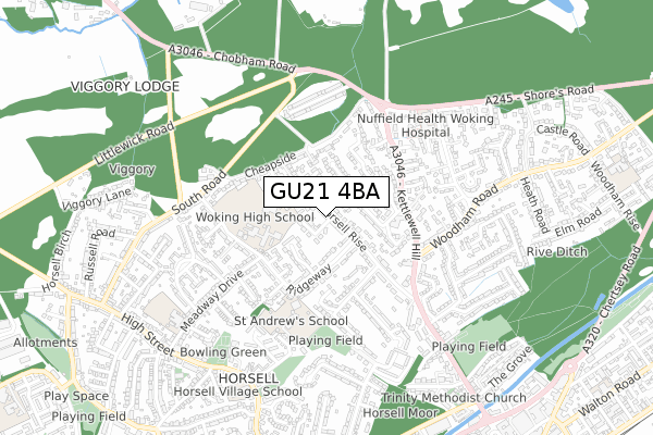 GU21 4BA map - small scale - OS Open Zoomstack (Ordnance Survey)