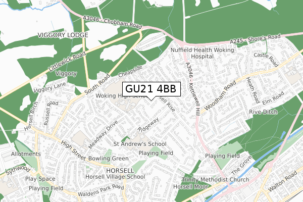 GU21 4BB map - small scale - OS Open Zoomstack (Ordnance Survey)