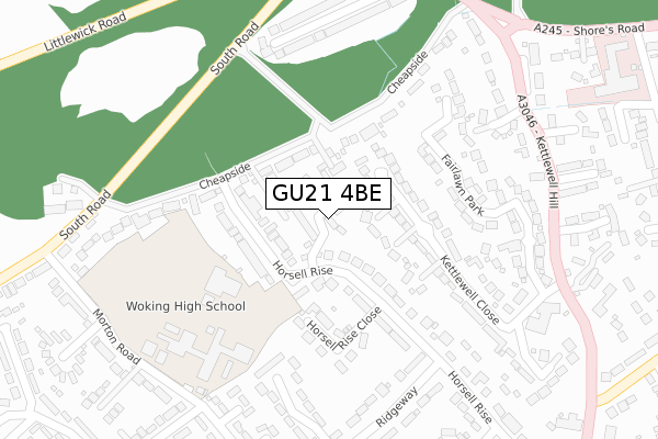 GU21 4BE map - large scale - OS Open Zoomstack (Ordnance Survey)