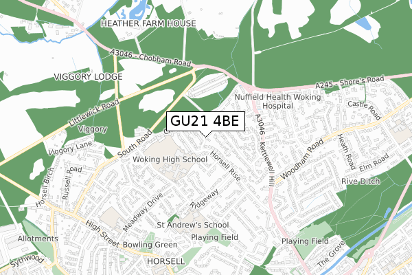 GU21 4BE map - small scale - OS Open Zoomstack (Ordnance Survey)