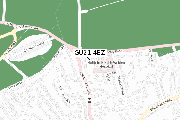 GU21 4BZ map - large scale - OS Open Zoomstack (Ordnance Survey)