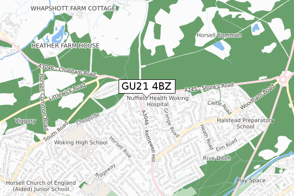 GU21 4BZ map - small scale - OS Open Zoomstack (Ordnance Survey)