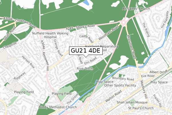 GU21 4DE map - small scale - OS Open Zoomstack (Ordnance Survey)