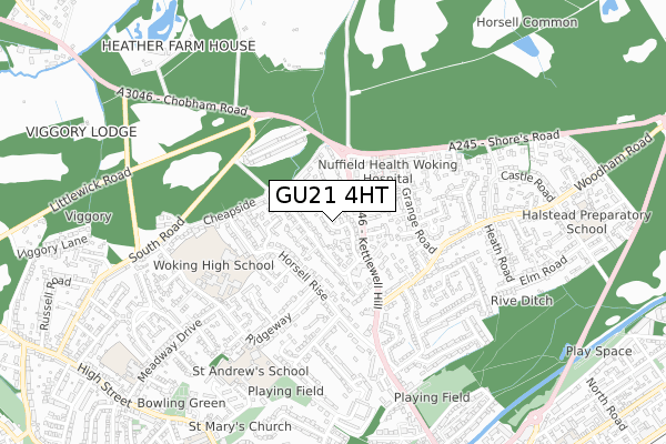 GU21 4HT map - small scale - OS Open Zoomstack (Ordnance Survey)