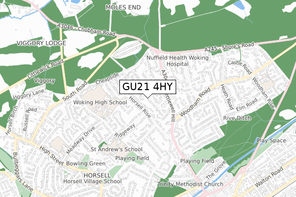 GU21 4HY map - small scale - OS Open Zoomstack (Ordnance Survey)