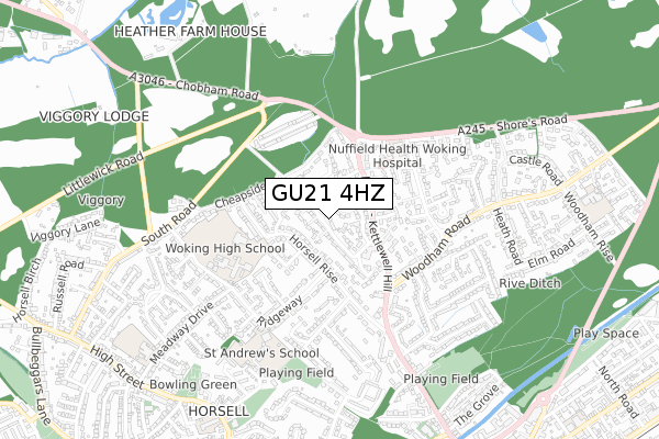 GU21 4HZ map - small scale - OS Open Zoomstack (Ordnance Survey)