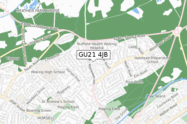 GU21 4JB map - small scale - OS Open Zoomstack (Ordnance Survey)