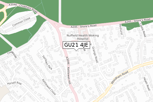 GU21 4JE map - large scale - OS Open Zoomstack (Ordnance Survey)