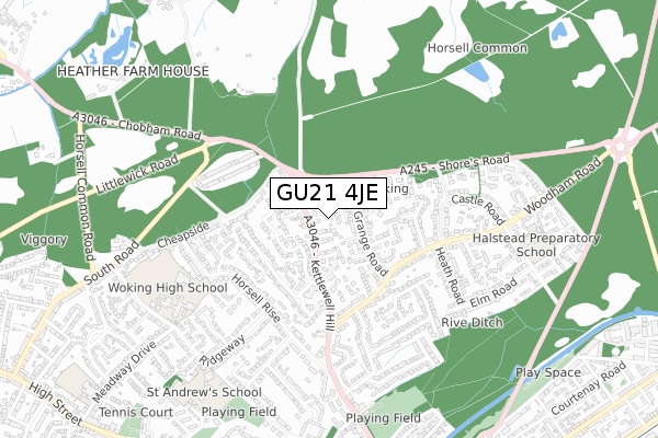 GU21 4JE map - small scale - OS Open Zoomstack (Ordnance Survey)