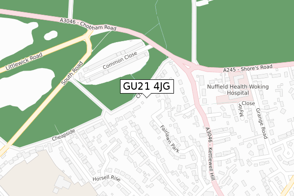 GU21 4JG map - large scale - OS Open Zoomstack (Ordnance Survey)